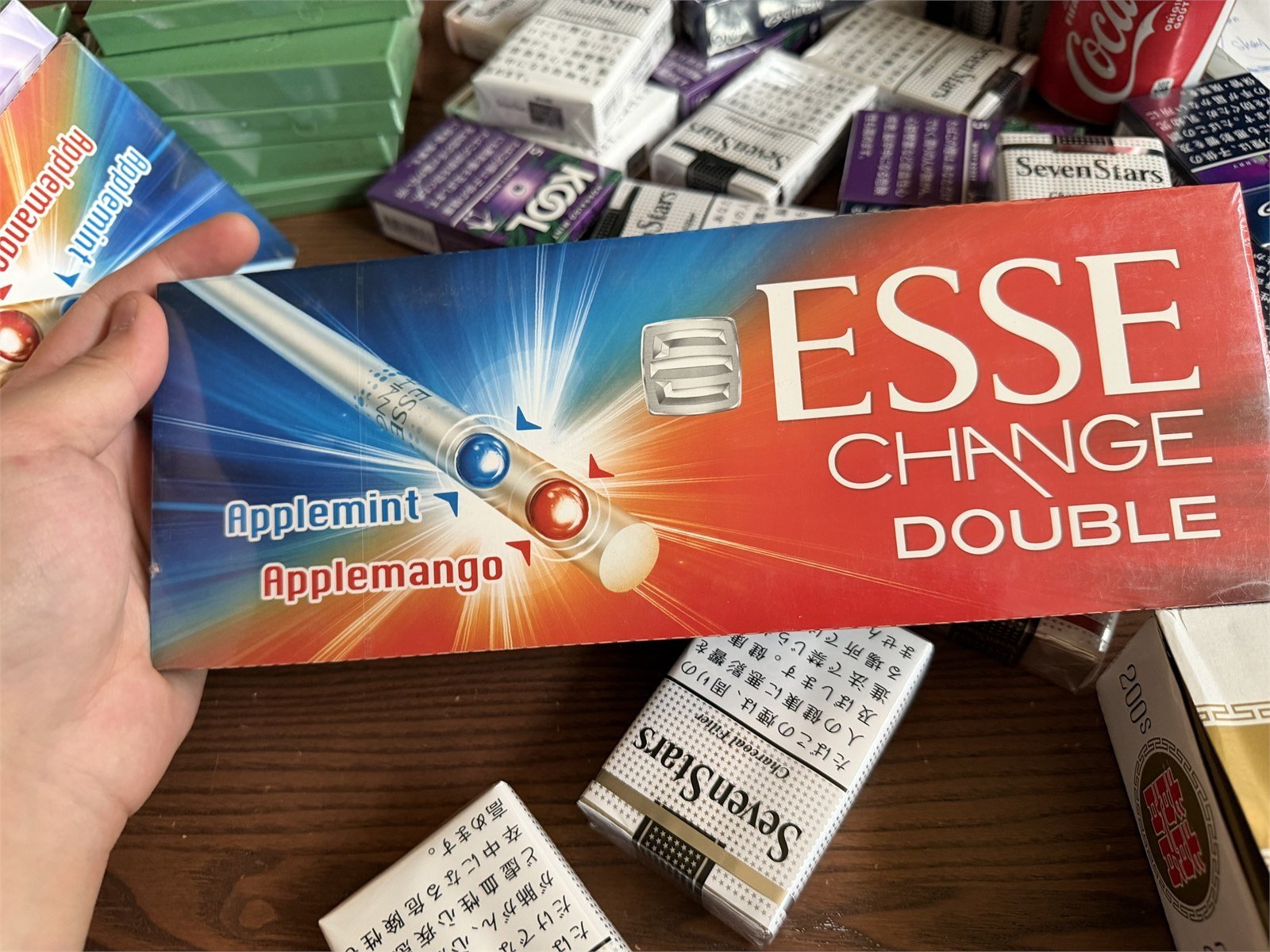 ESSE Change Double Applemint and Applemango 4mg carton shown with upright readable packaging